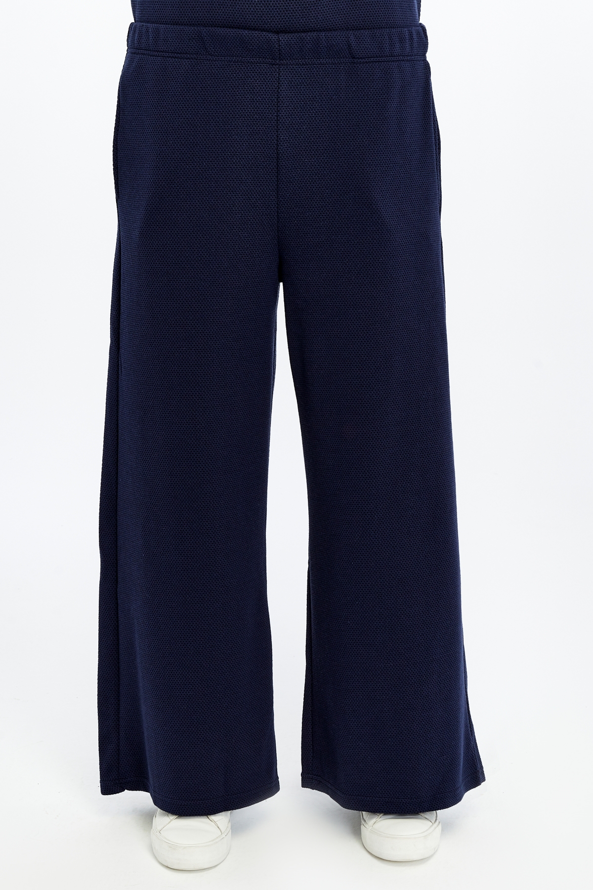 Defys Kadin Bol Paça Cepli Dokulu Regular Fit Pantolon Lacivert