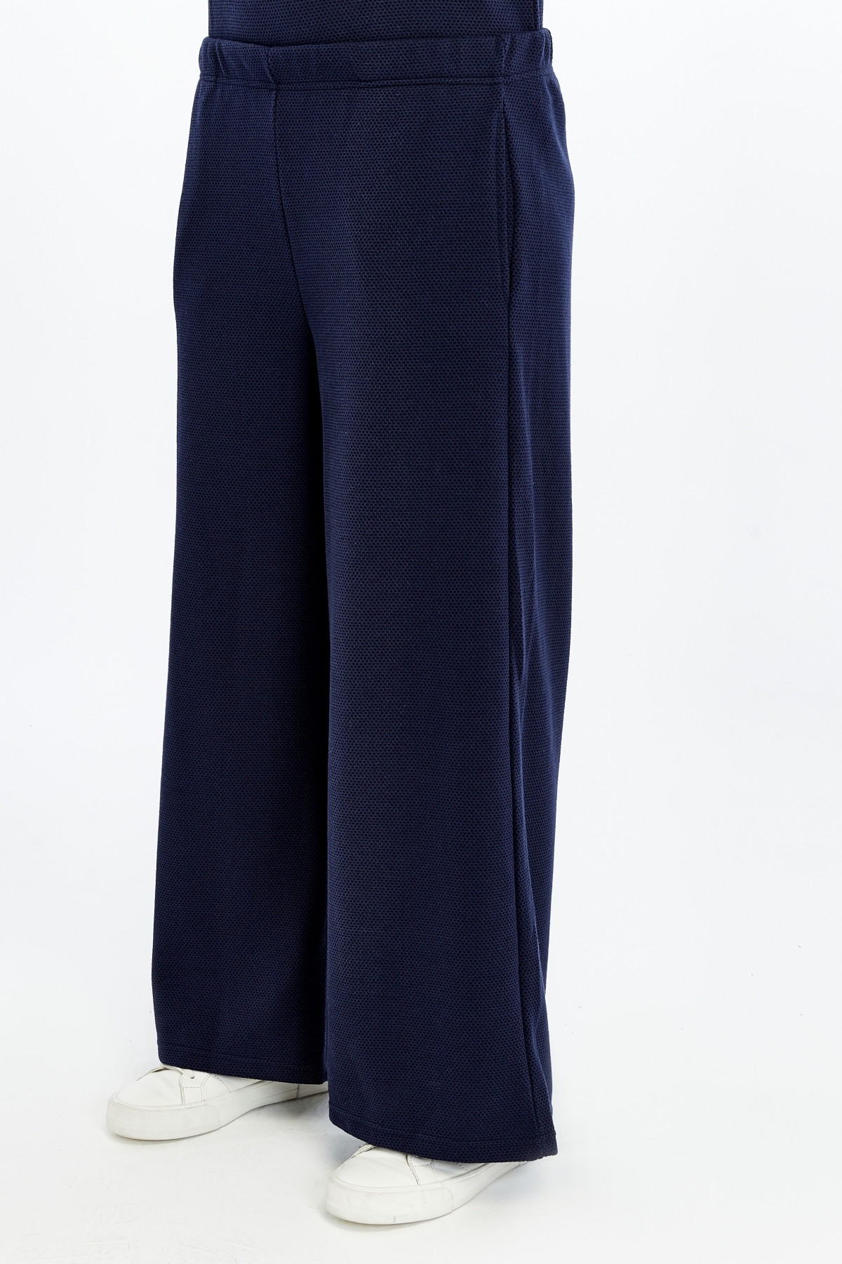 Defys Kadin Bol Paça Cepli Dokulu Regular Fit Pantolon Lacivert