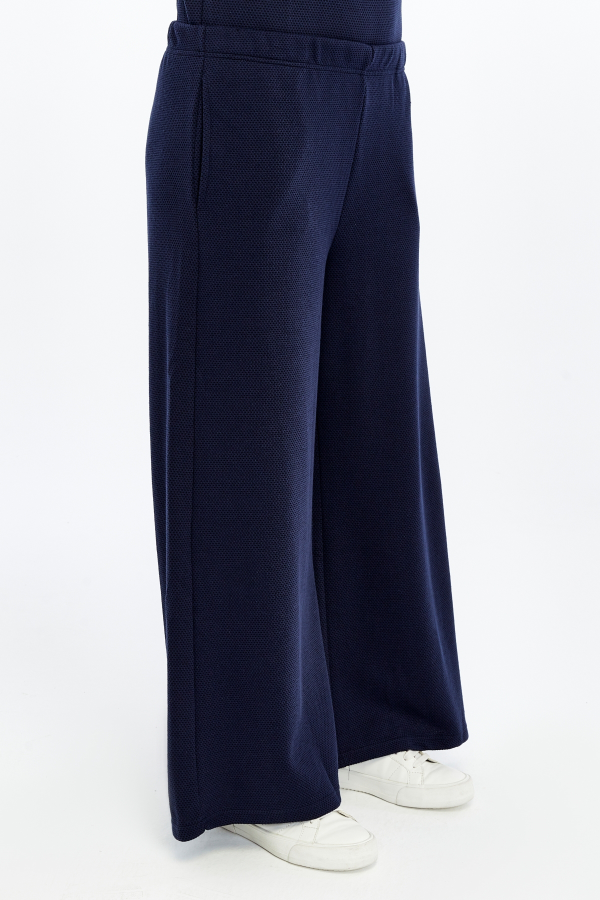 Defys Kadin Bol Paça Cepli Dokulu Regular Fit Pantolon Lacivert