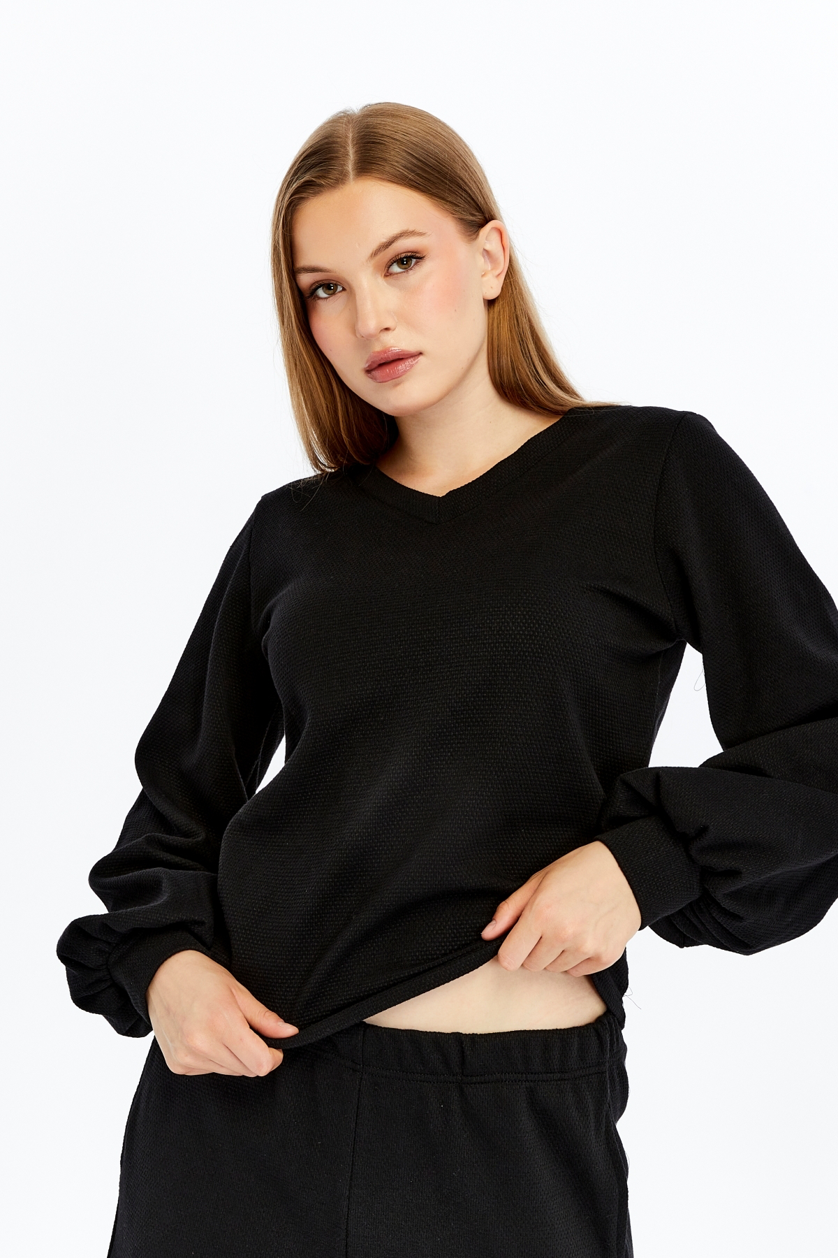 Defys Kadin Dokulu V Yaka Bluz