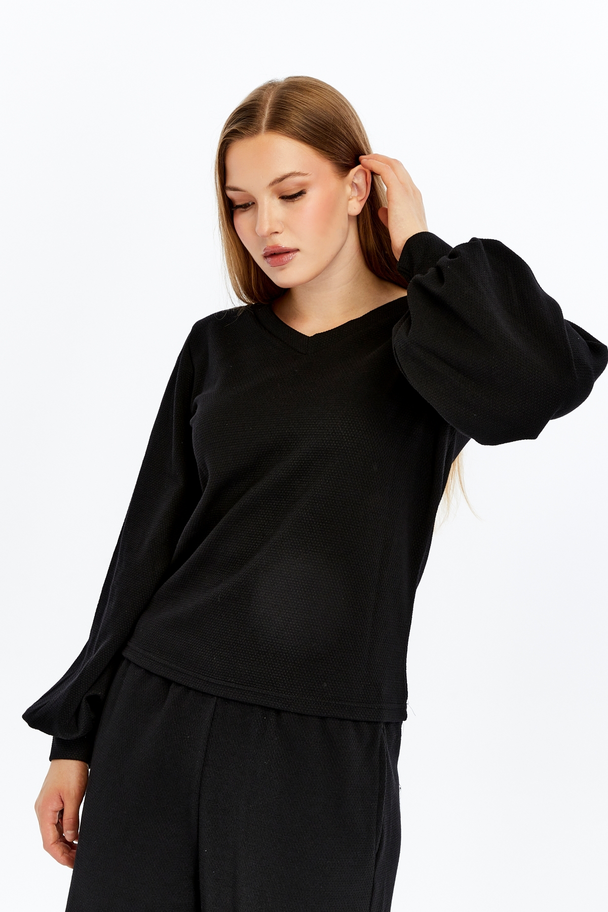 Defys Kadin Dokulu V Yaka Bluz