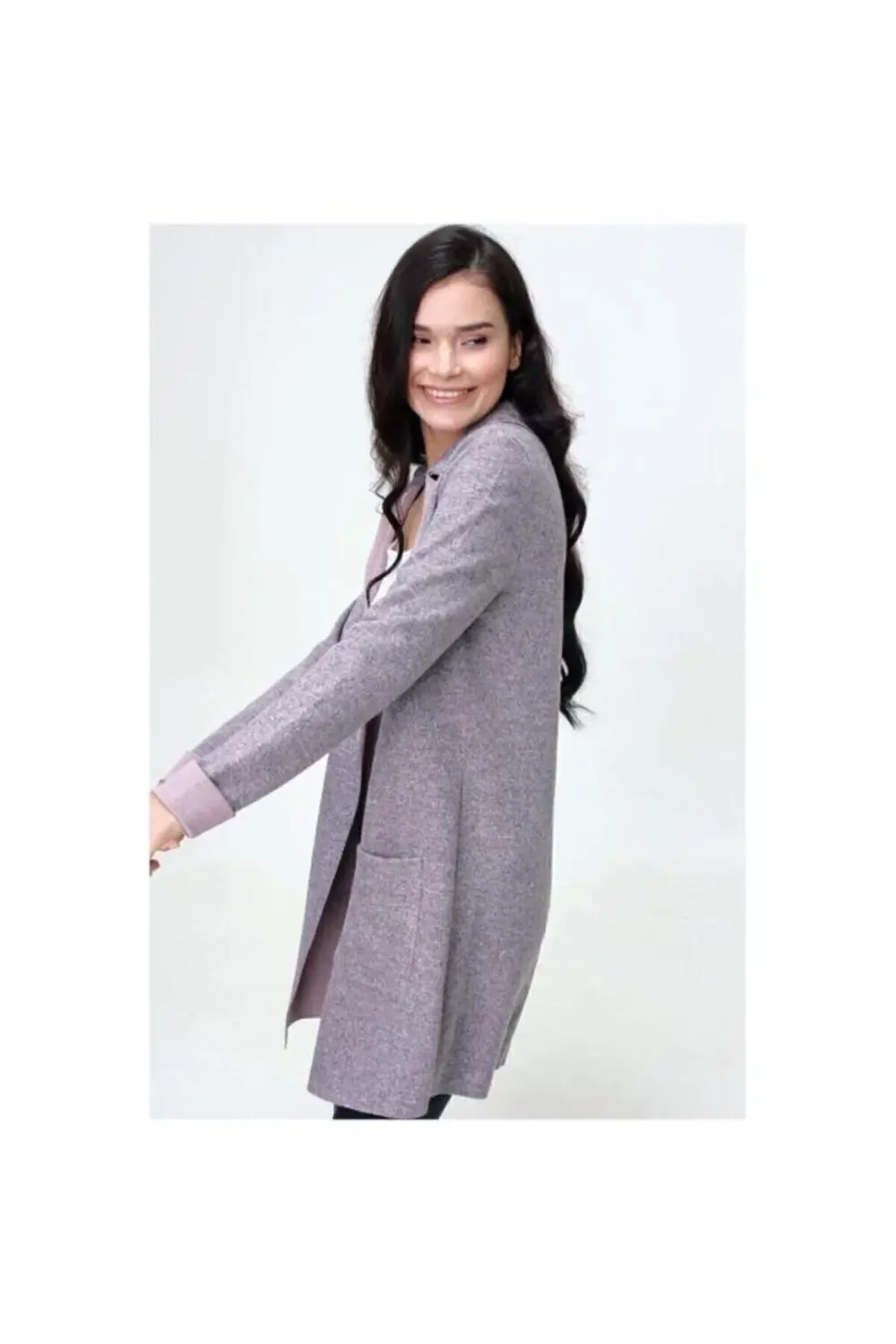 Kadın Dokulu Yumoş Kumaş Uzun Cepli Ceket Hırka 3010270