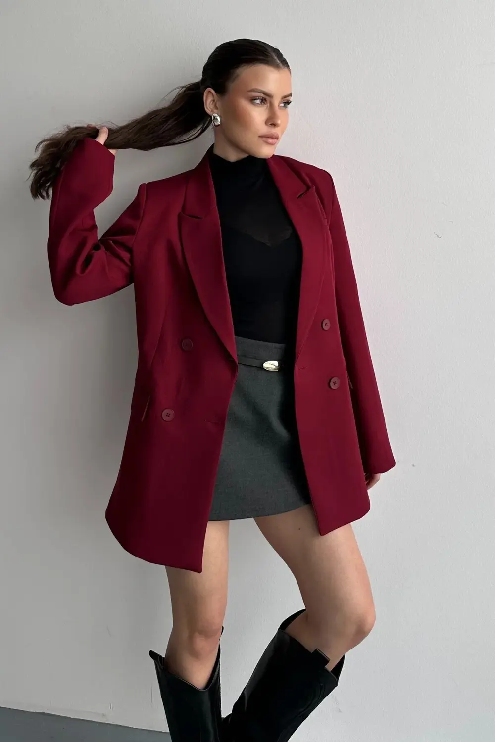 Kadın Düğme Detaylı Oversize Blazer Ceket