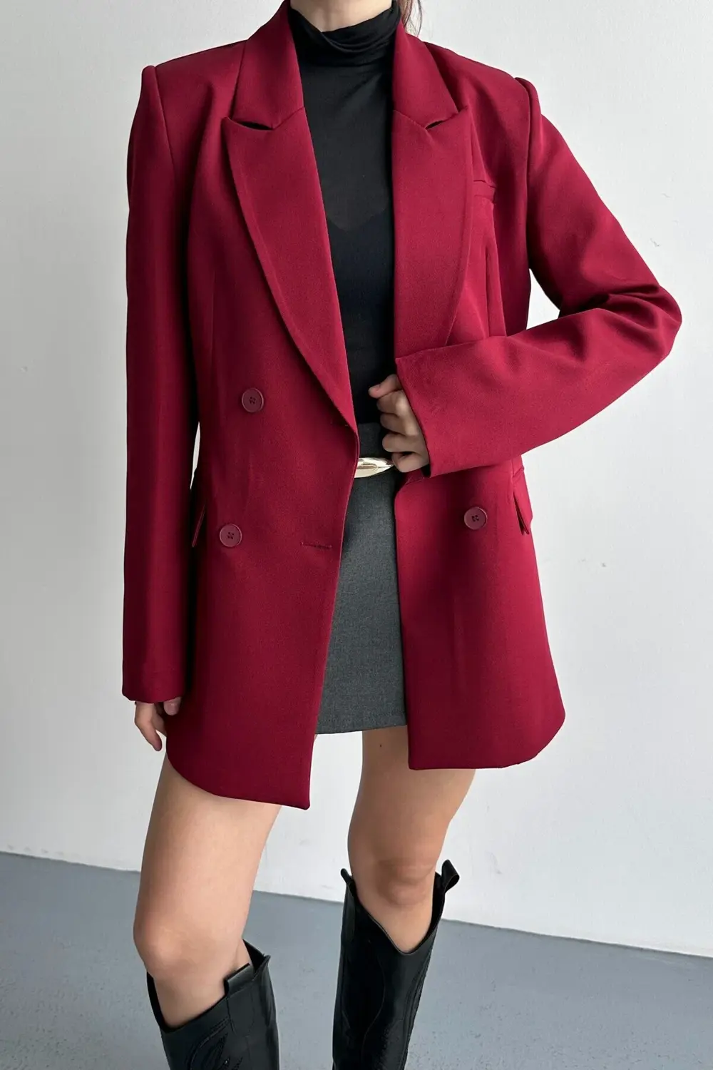 Kadın Düğme Detaylı Oversize Blazer Ceket