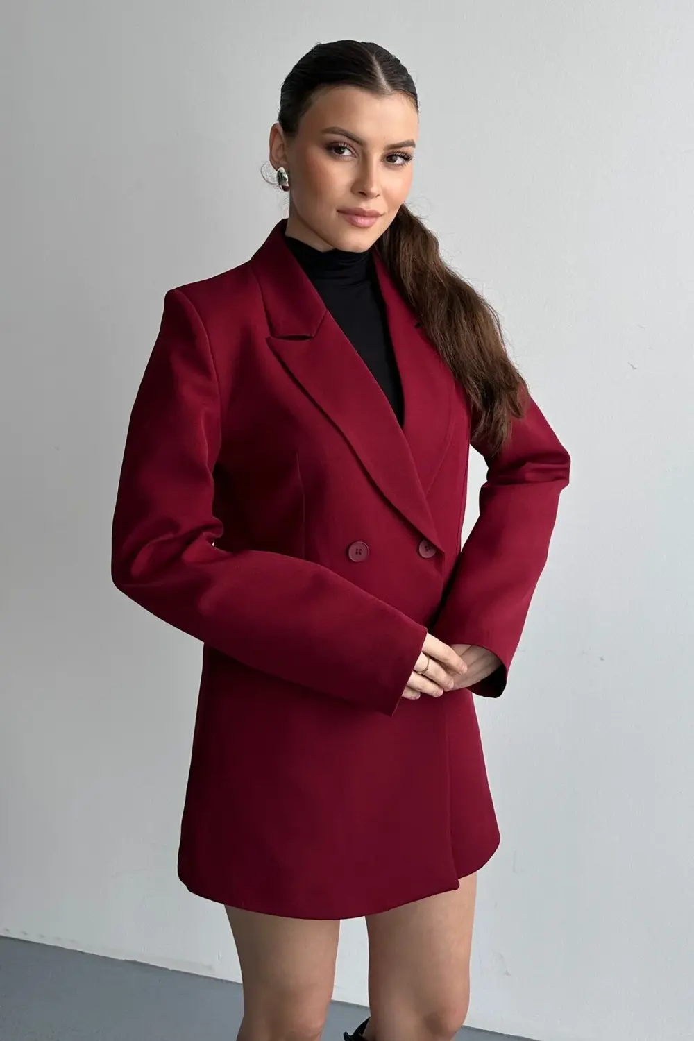 Kadın Düğme Detaylı Oversize Blazer Ceket