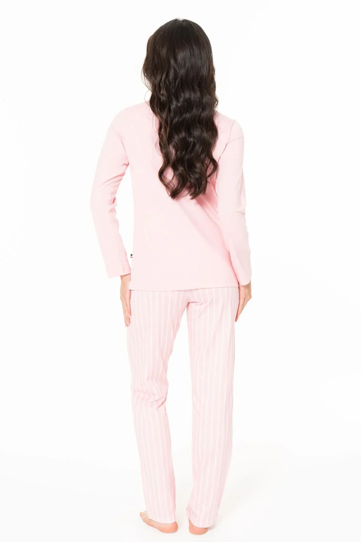 Kadın Düğmeli Bisiklet Yaka Uzun Kollu Pijama Takımı S26141 RAHAT KESİM - Görsel 2