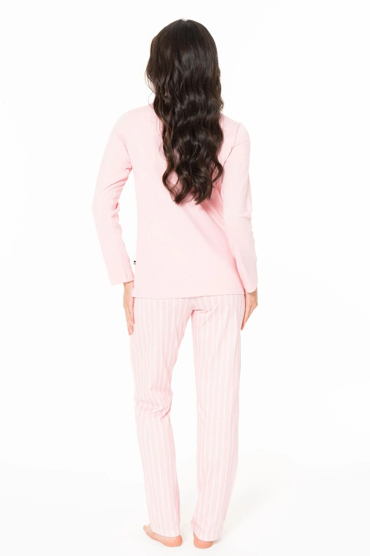 Kadın Düğmeli Bisiklet Yaka Uzun Kollu Pijama Takımı S26141 RAHAT KESİM