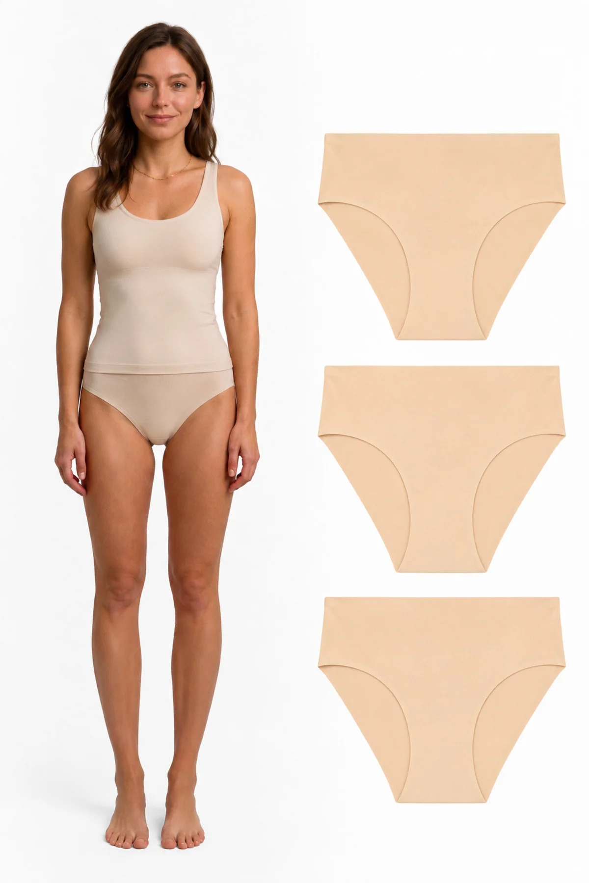 Kadın Düşük Bel Lazer Kesim Dikişsiz Külot | Kaymaz Bantlı | Siyah & Ten | Seamless Slip