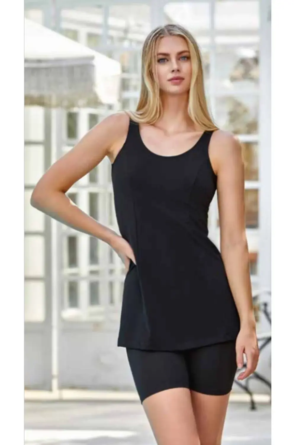 Kadın Düz renk Askılı Kısa Şort Taytlı Mayo 3855