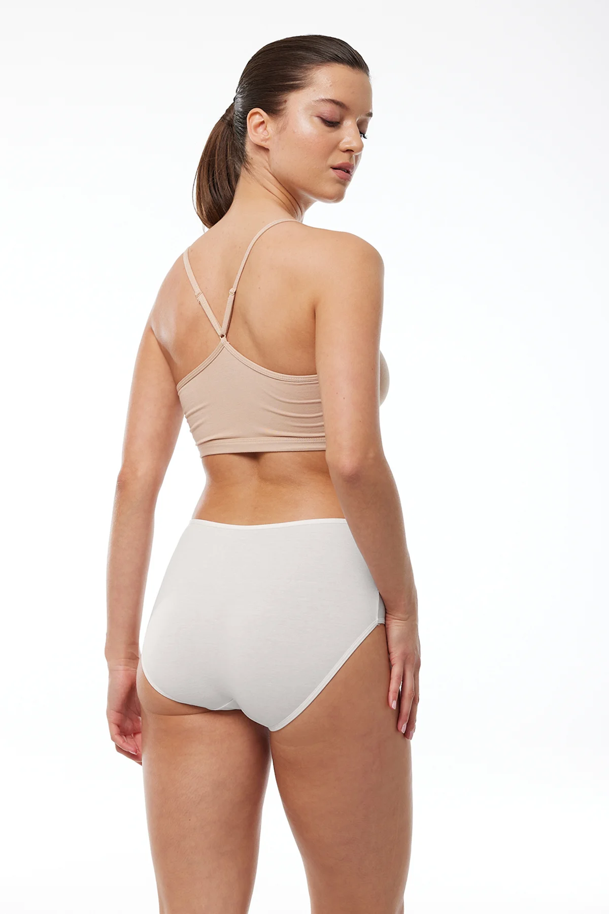 Kadın Ekru 2 Li Paket Modal Yüksek Bel Bato Slip Külot 1030