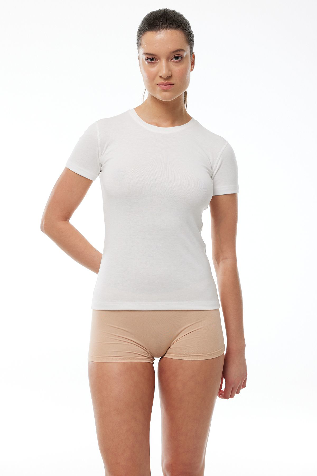 Malabadi Kadın Ekru Yuvarlak Yaka Kısa Kollu Viloft Termal Üst İçlik 705