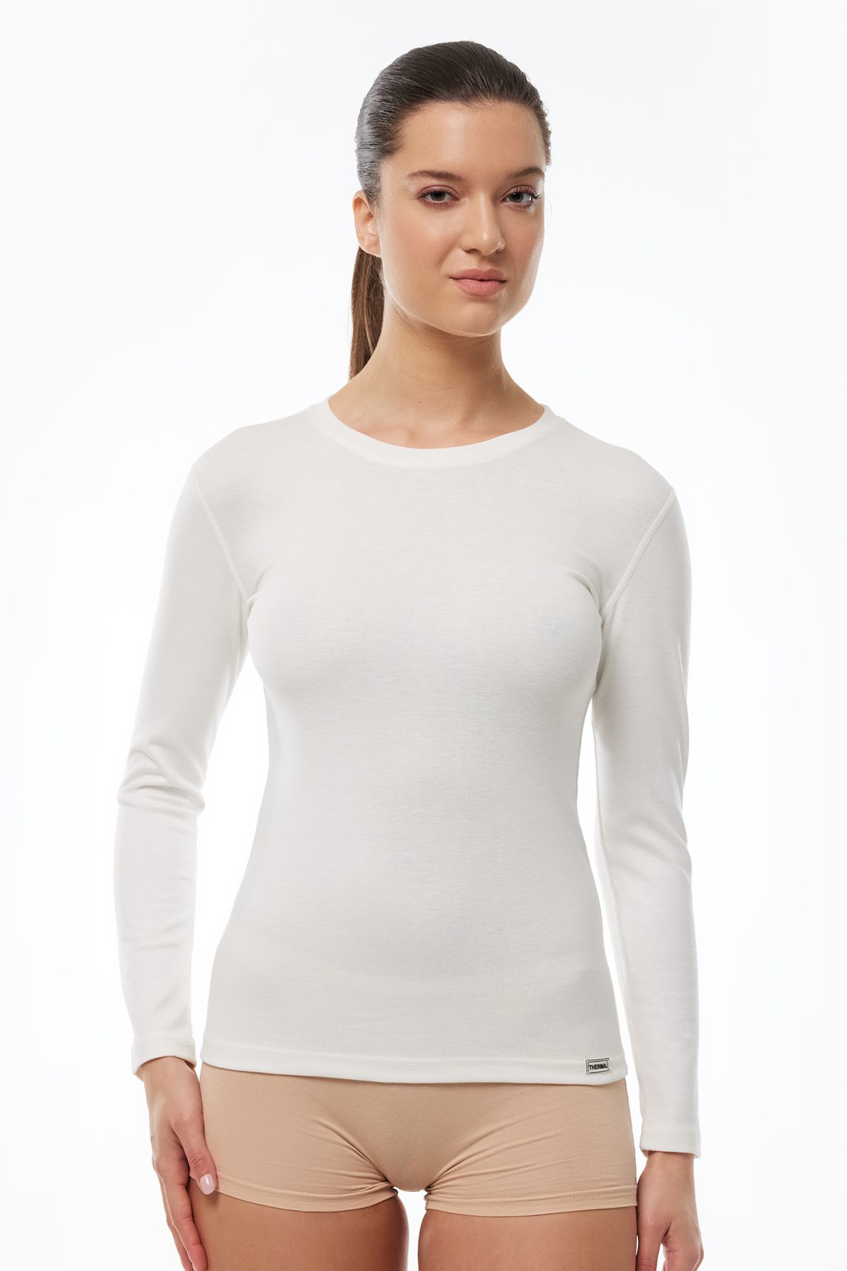 Malabadi Kadın Ekru Yuvarlak Yaka Uzun Kollu Viloft Termal Üst İçlik 706