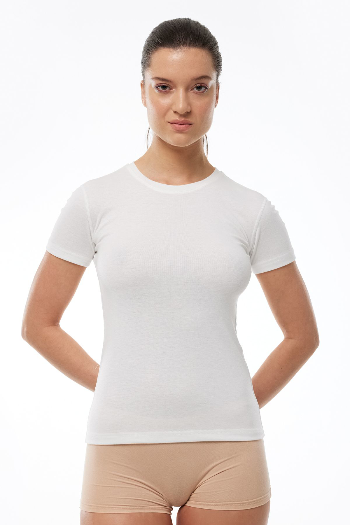 Malabadi Kadın Ekru Yuvarlak Yaka Kısa Kollu Viloft Termal Üst İçlik 705