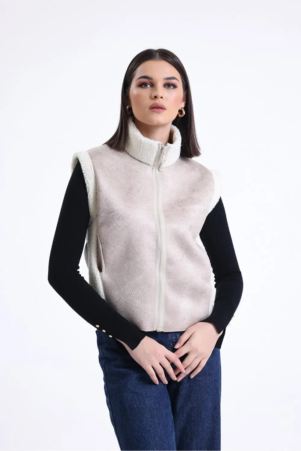 Kadın Fermuarlı, İçi & Yakası Kürklü Yelek