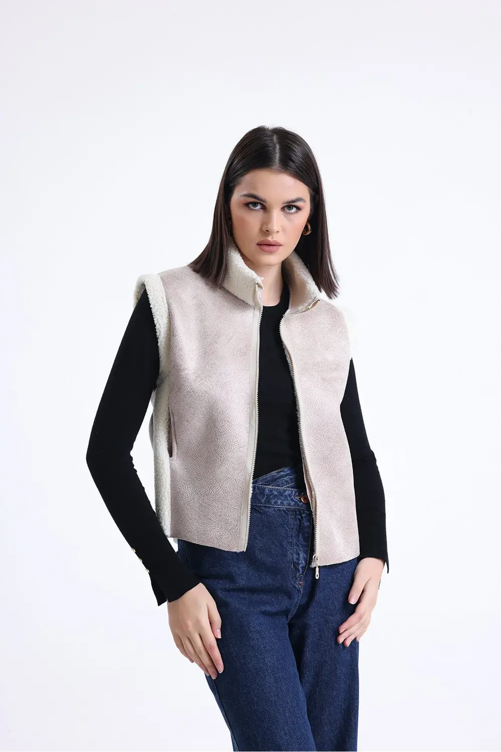 Kadın Fermuarlı, İçi & Yakası Kürklü Yelek