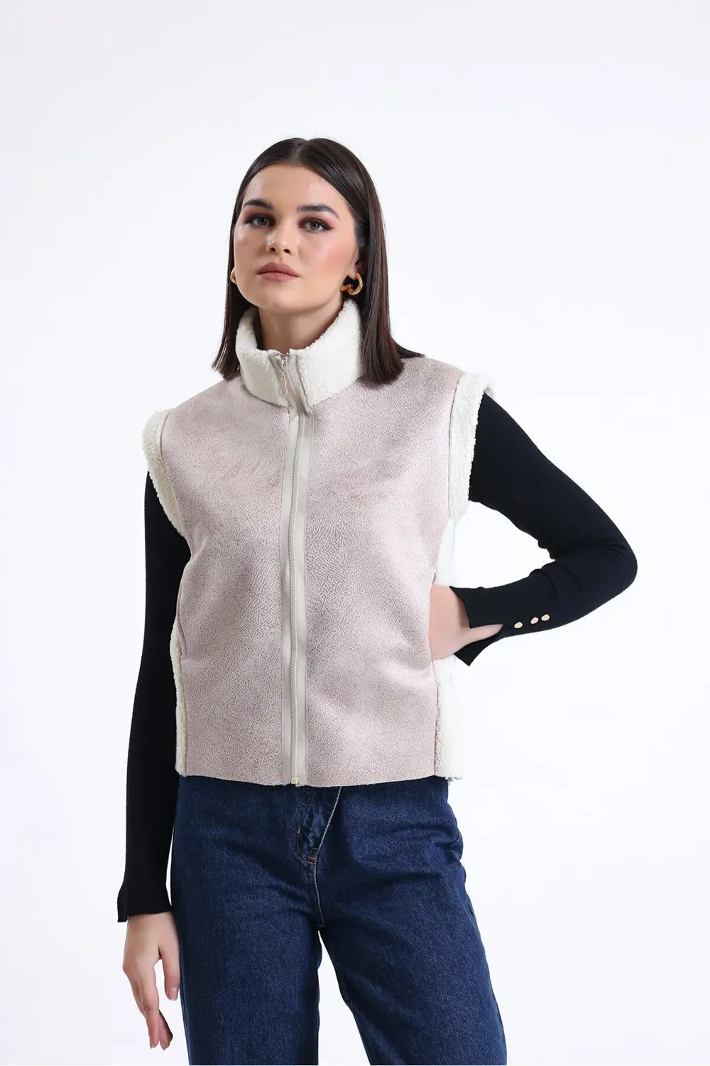 Kadın Fermuarlı, İçi & Yakası Kürklü Yelek
