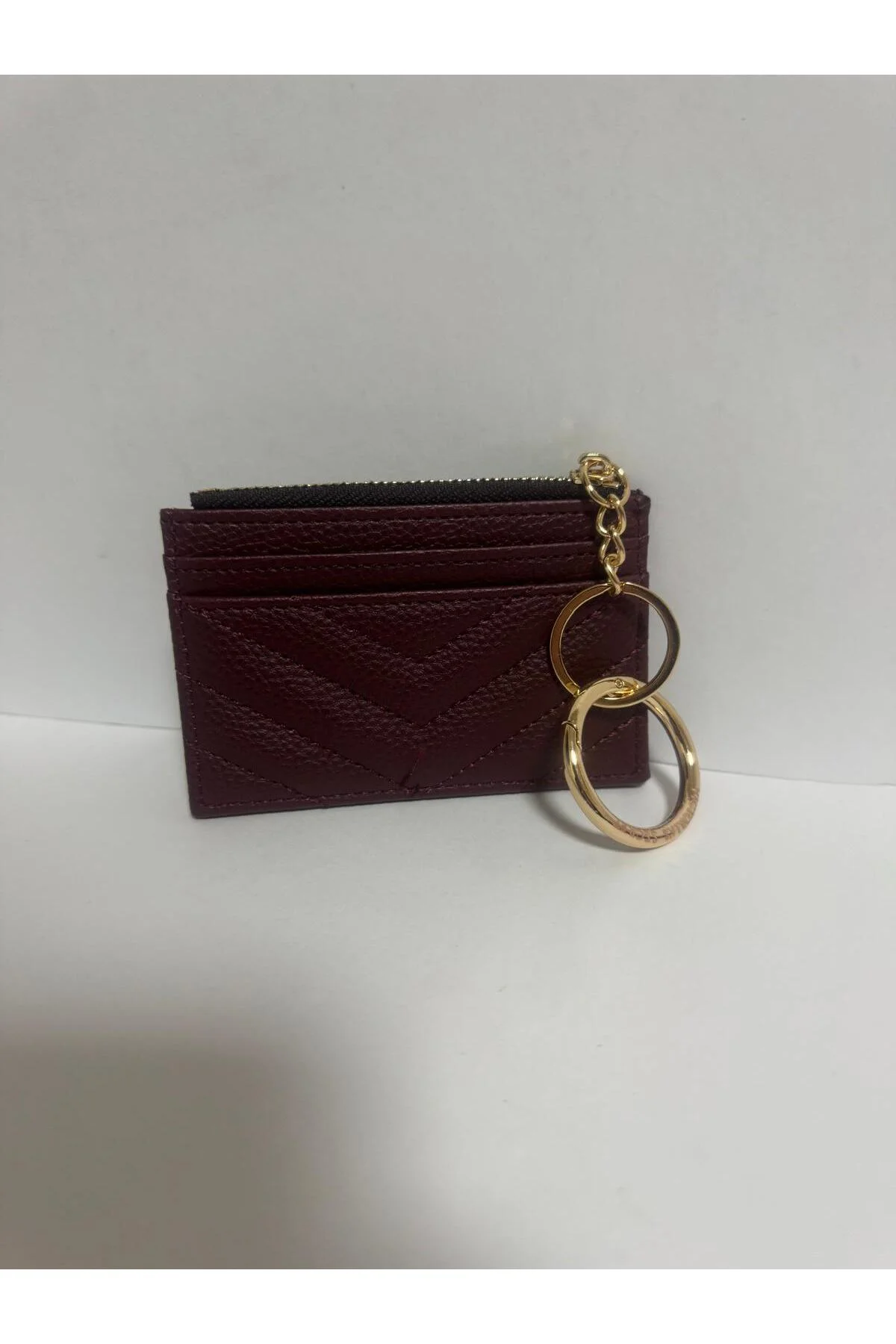 Kadın Fermuarlı Kartlık Bordo Yan Cüzdan