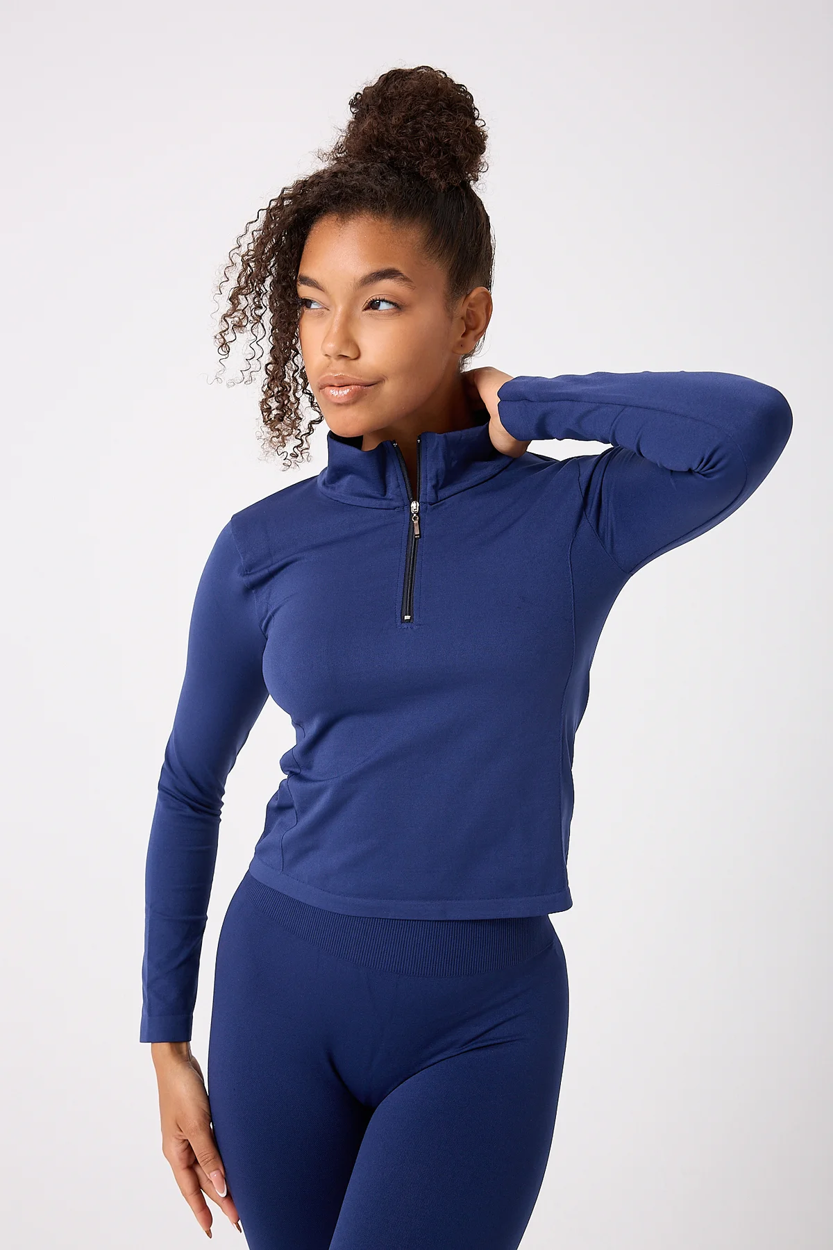 Kadın Fermuarlı Spor Crop Top Dikişsiz