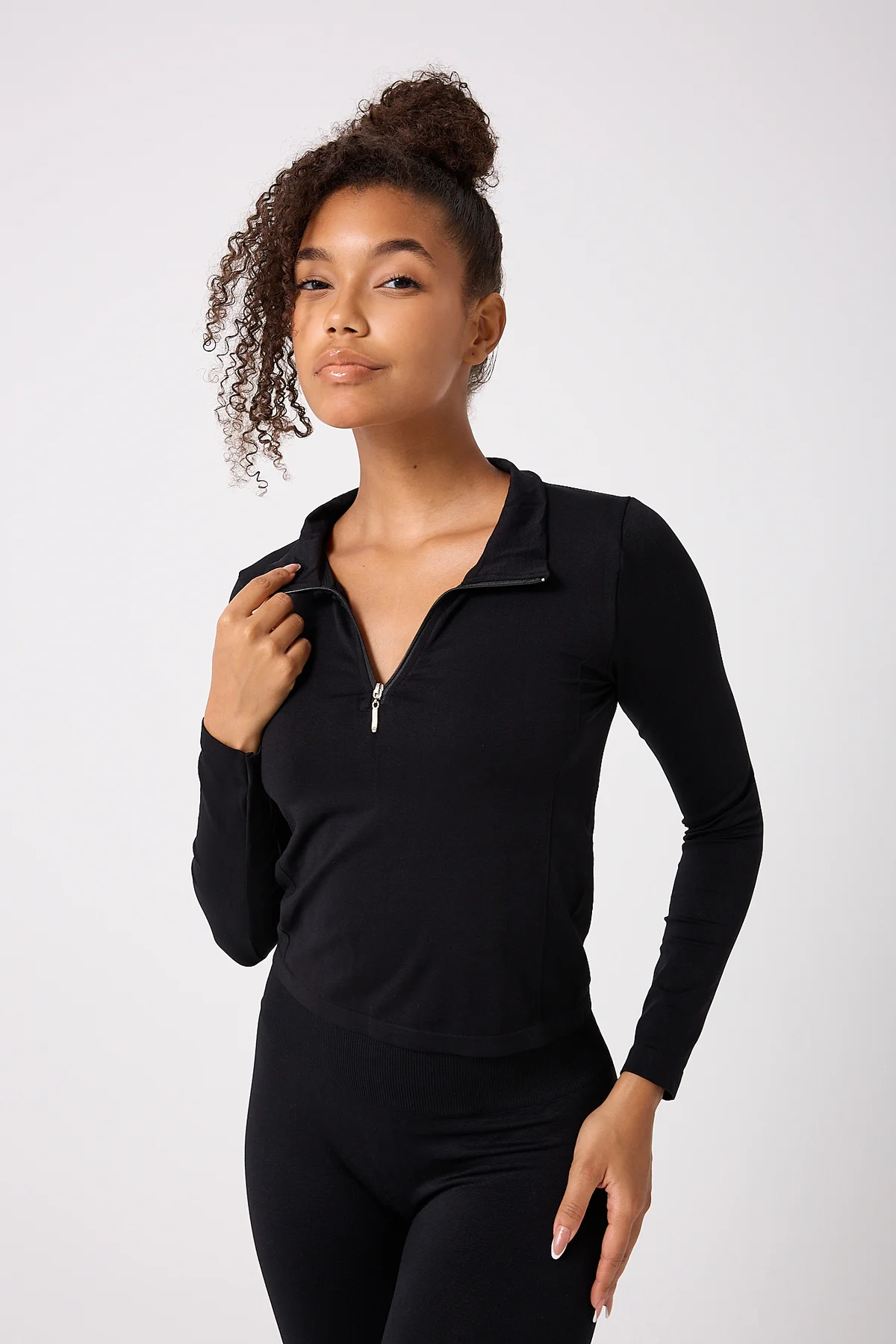 Kadın Fermuarlı Spor Crop Top Dikişsiz