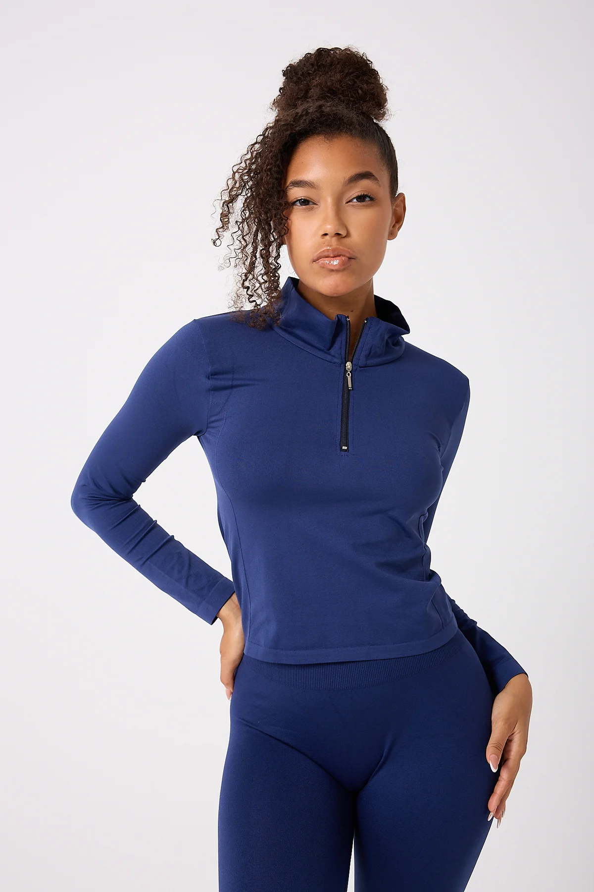 Kadın Fermuarlı Spor Crop Top Dikişsiz