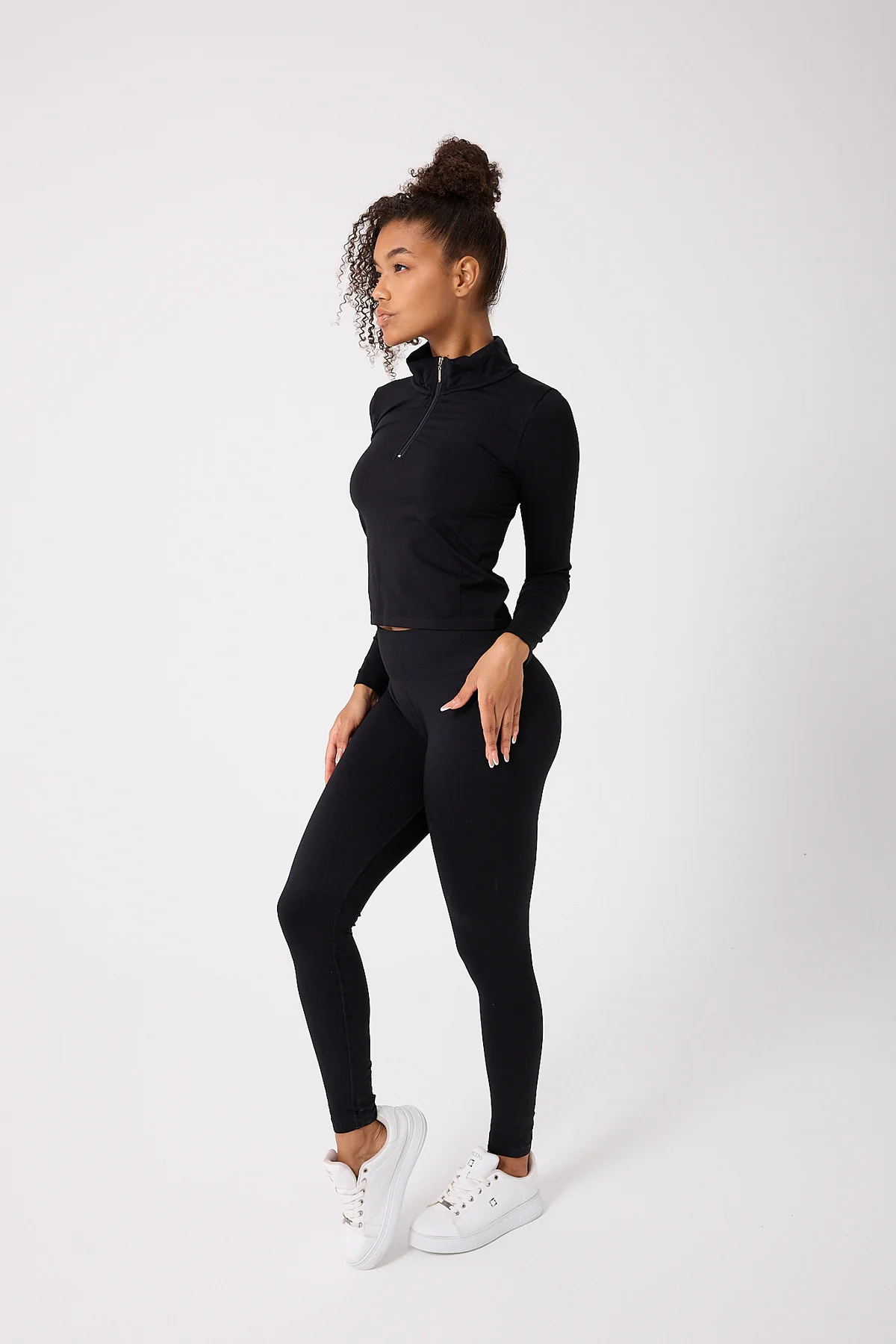 Kadın Fermuarlı Spor Crop Top Dikişsiz