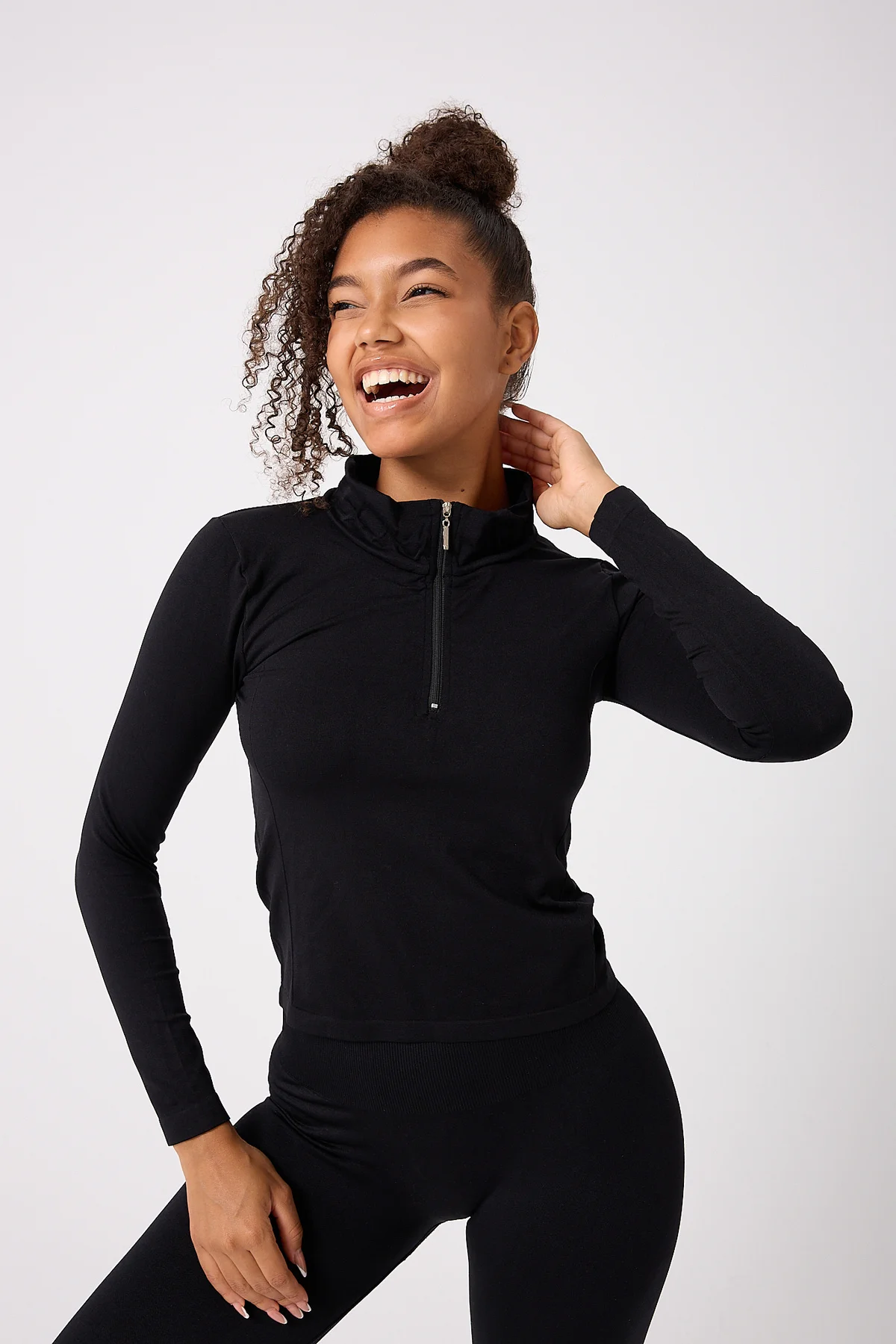 Kadın Fermuarlı Spor Crop Top Dikişsiz