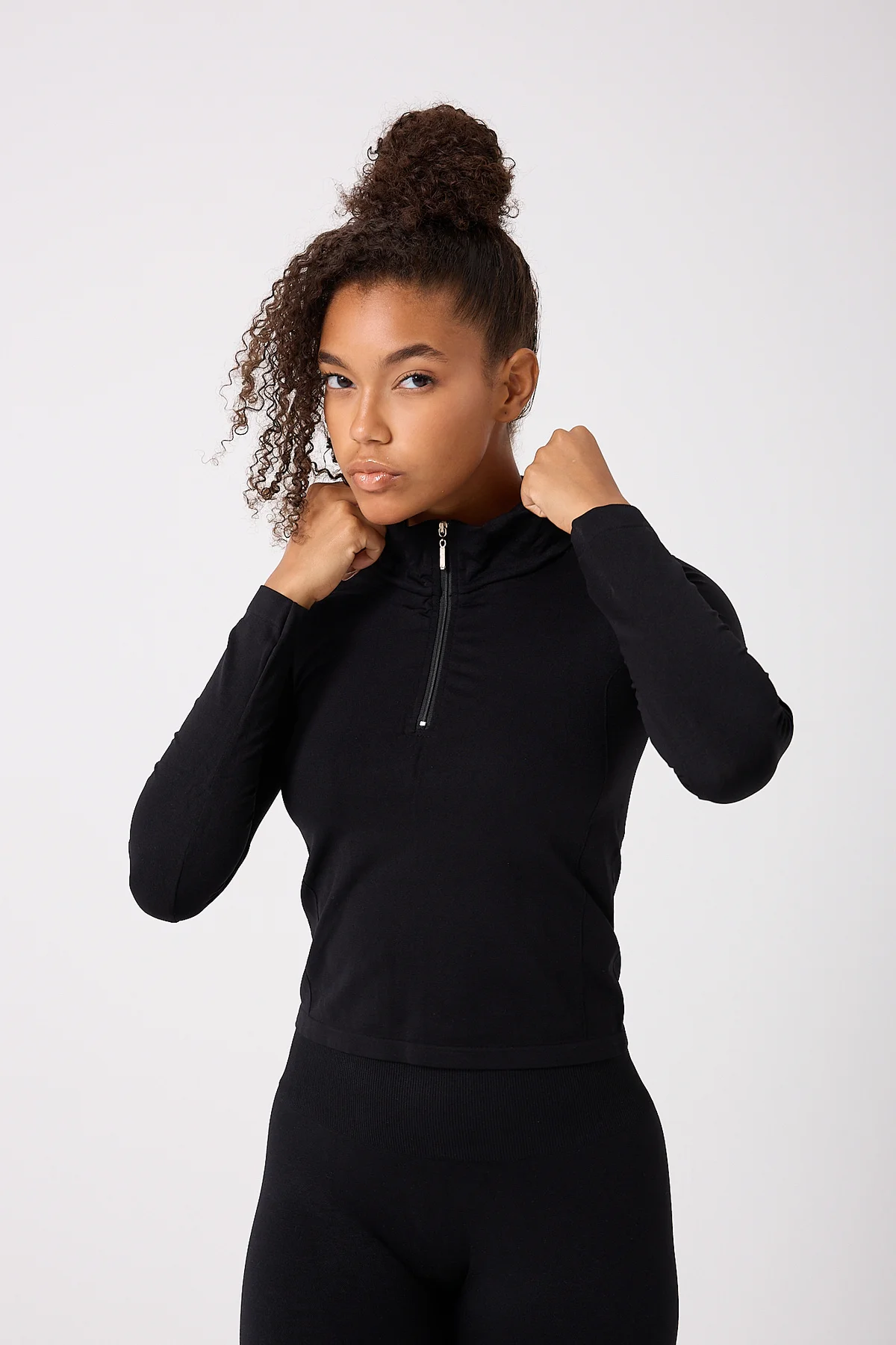 Kadın Fermuarlı Spor Crop Top Dikişsiz