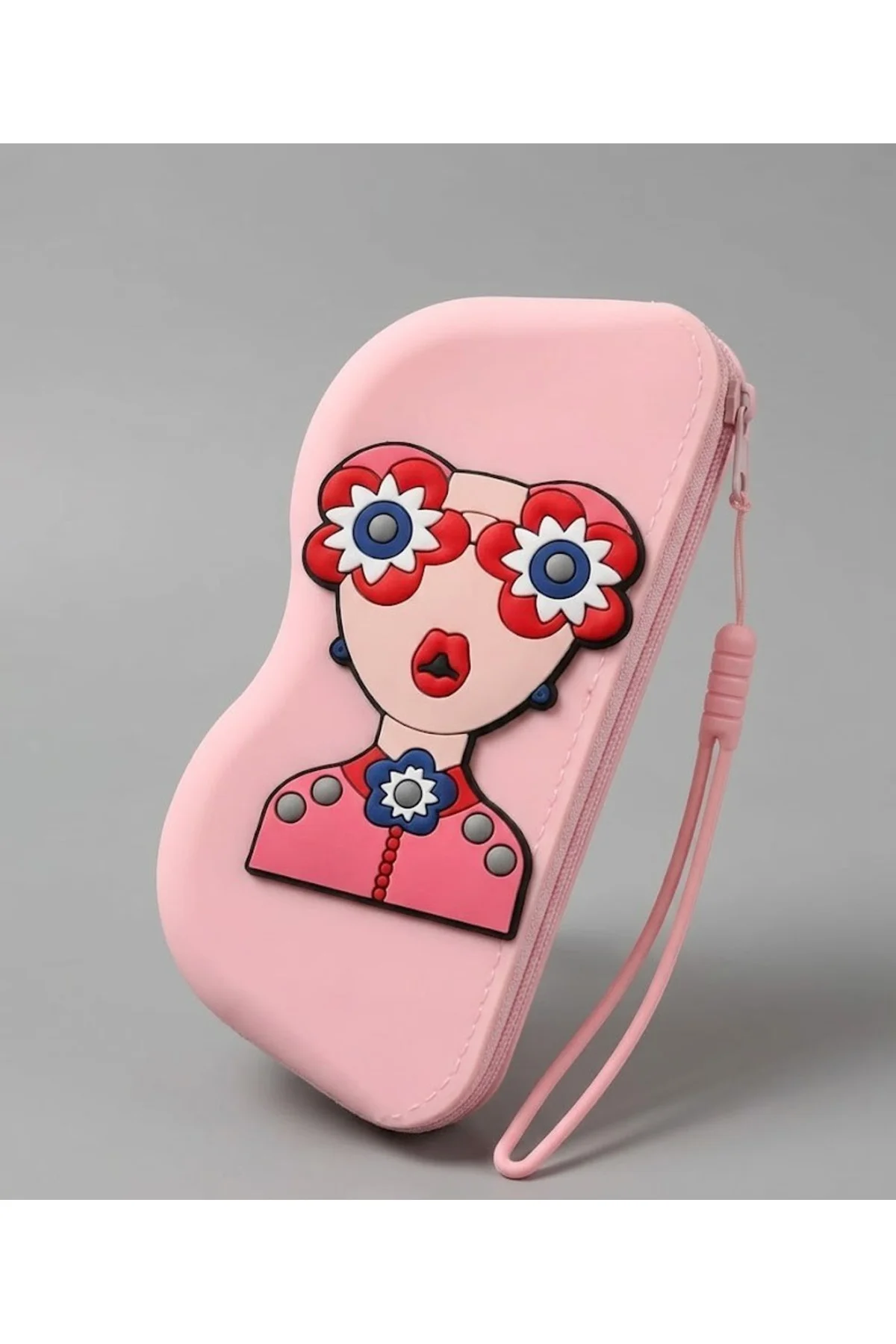 Kadın Figürlü Pembe Asılabilir Silikon Gözlük Çantası