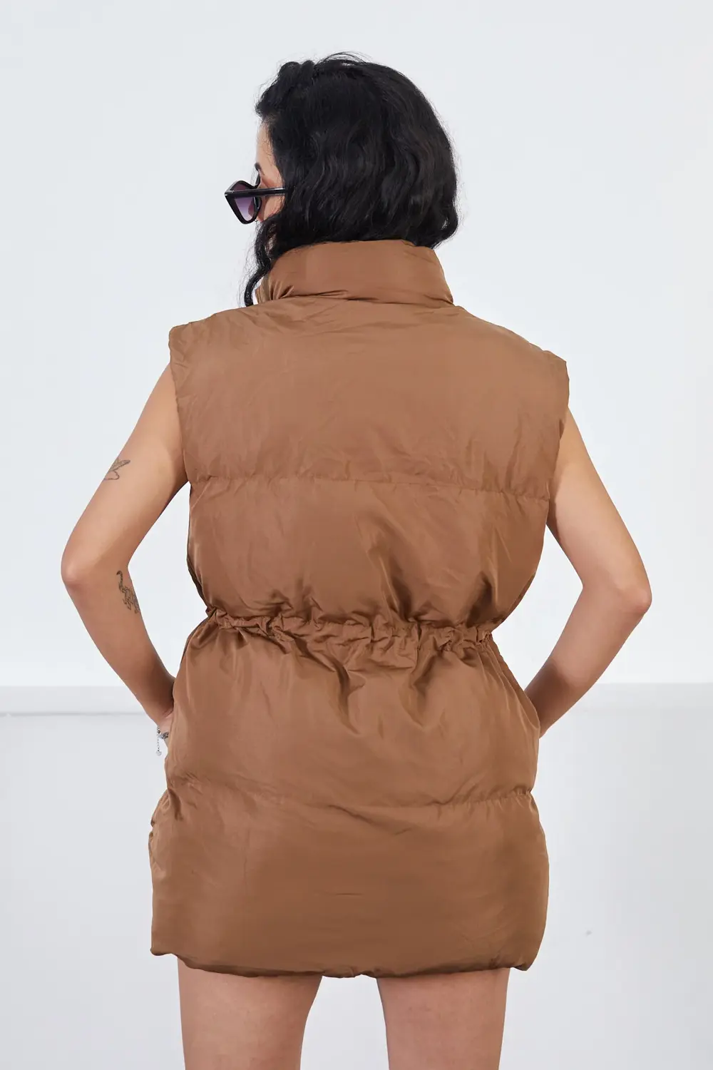 Kadın Filotalı Cep Çıtçıtlı Yakalı Uzun Şişme Yelek