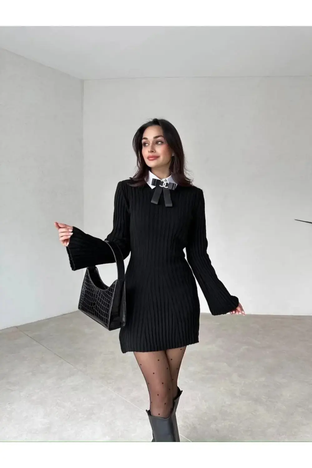 KADIN FİTİLLİ MİNİ TRİKO ELBİSE