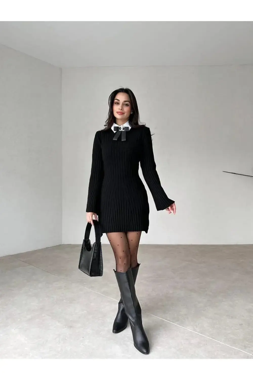 KADIN FİTİLLİ MİNİ TRİKO ELBİSE