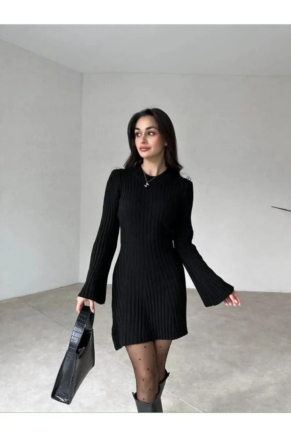 KADIN FİTİLLİ MİNİ TRİKO ELBİSE