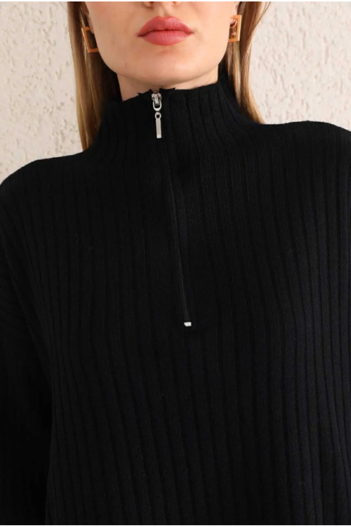 Diğer Markalar Kadın Fitilli Yaka Fermuarlı Paçası Yırtmaçlı Yanlardan Fermuarlı