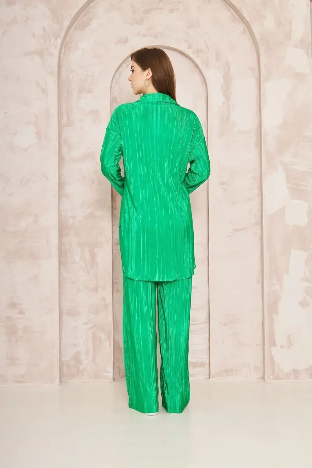 Kadın Fuşya Likralı Bol Paça Beli Lastikli Pantolon Tunik Gömlek