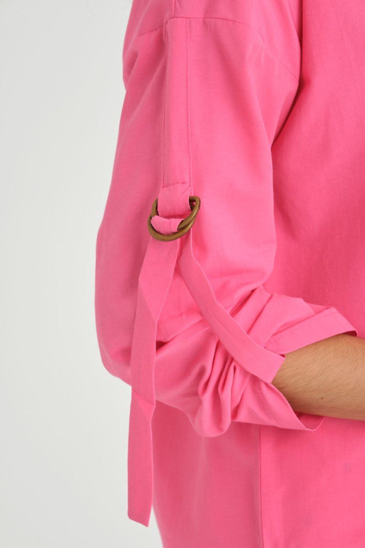 Yıldızistan Kadın Fuşya Pembe Uzun Kollu Apoletli Cepli Toka Detaylı Oval Bol