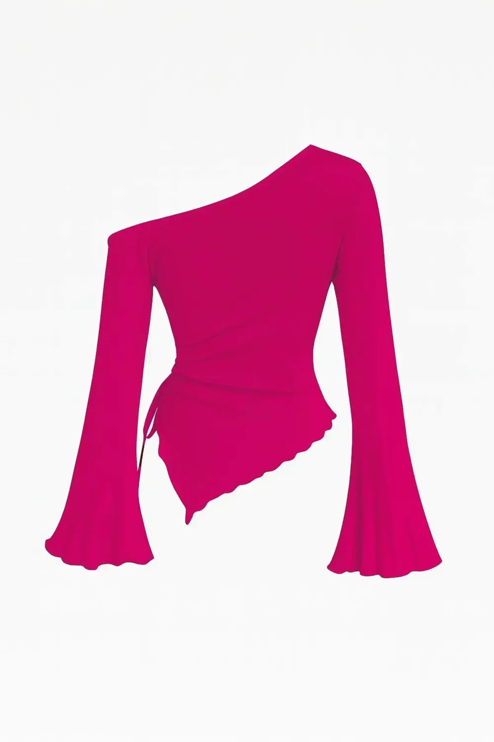 Kadın Fuşya Uzun İspanyol Kollu Asimetirik Yaka Yandan Bağlamalı