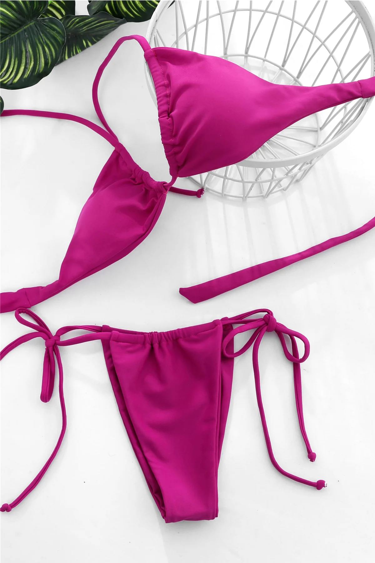 Kadın Fuşya Yandan Bağlamalı Tangalı Üçgen Bikini Mayo Takımı - Gizli Paketleme Fiyatı, Yorumları ve Özellikleri