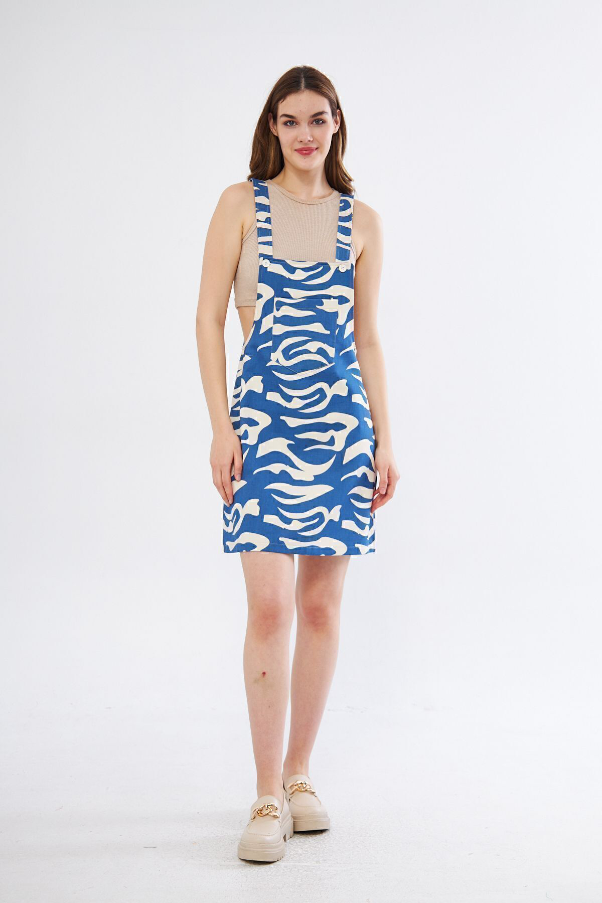 Yıldızistan Kadın Gabardin Salopet Askılı Mini Elbise Saks Mavi Bej 3568185