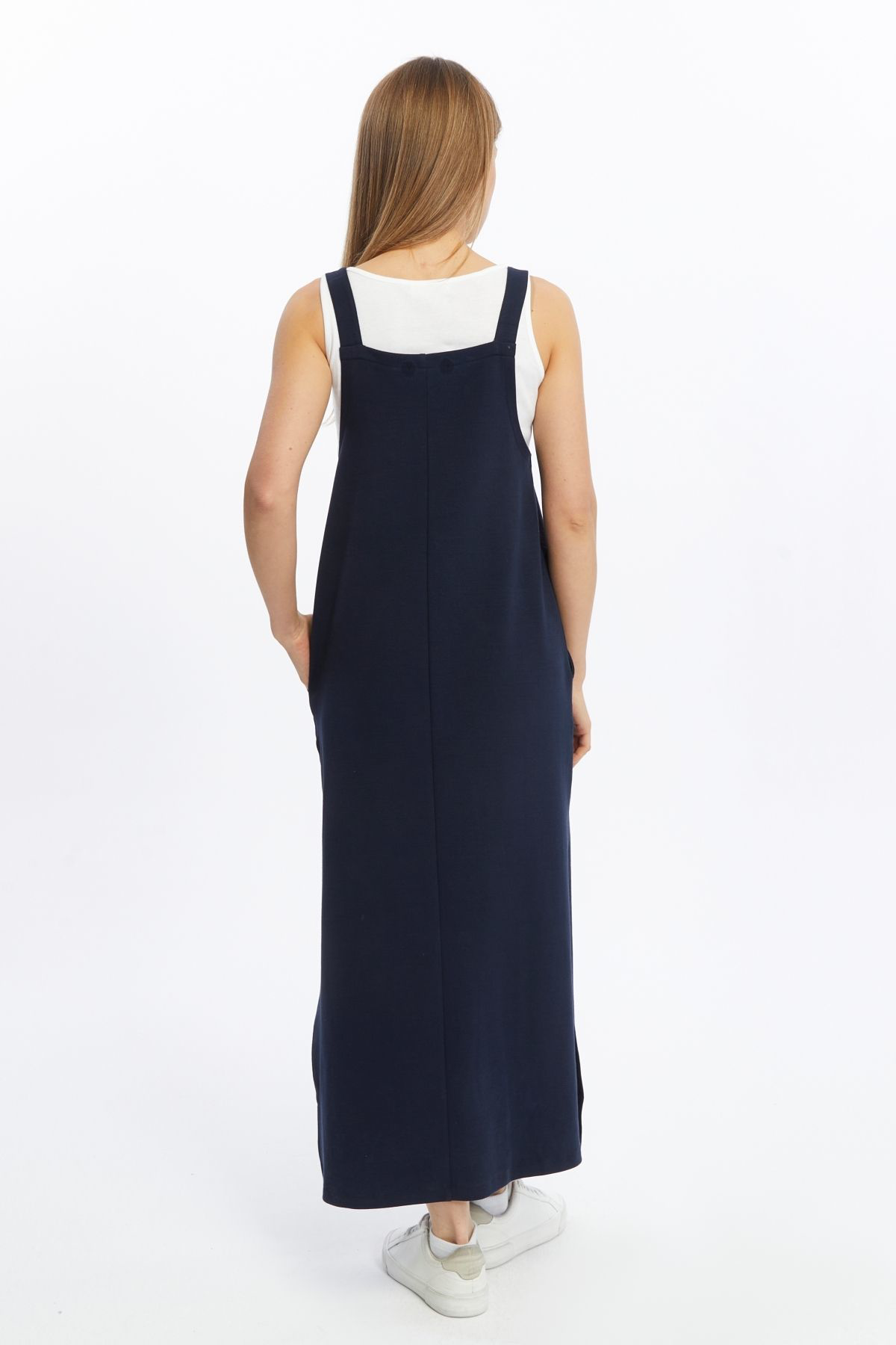 Defys Kadin Geniş Askili Tişört Elbise Takim Lacivert - Beyaz