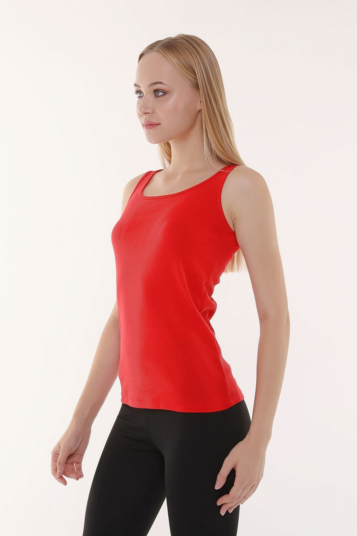 Defys Kadin U Yaka Sifir Kol Regular Fit Basic Geniş Askili Tişört Mor