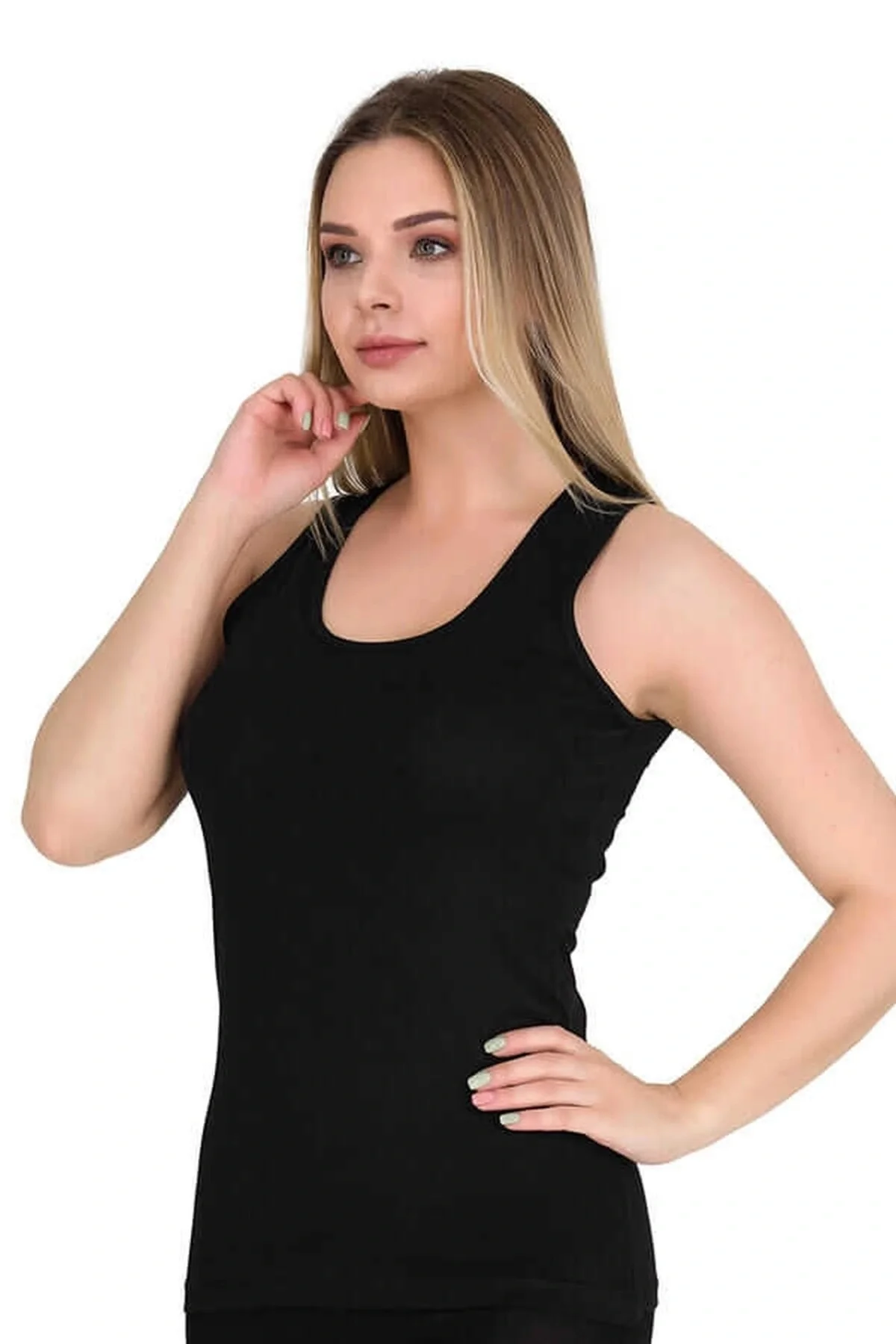Kadın Geniş Askılı Atlet Siyah Pamuk Lycra (3 LÜ)