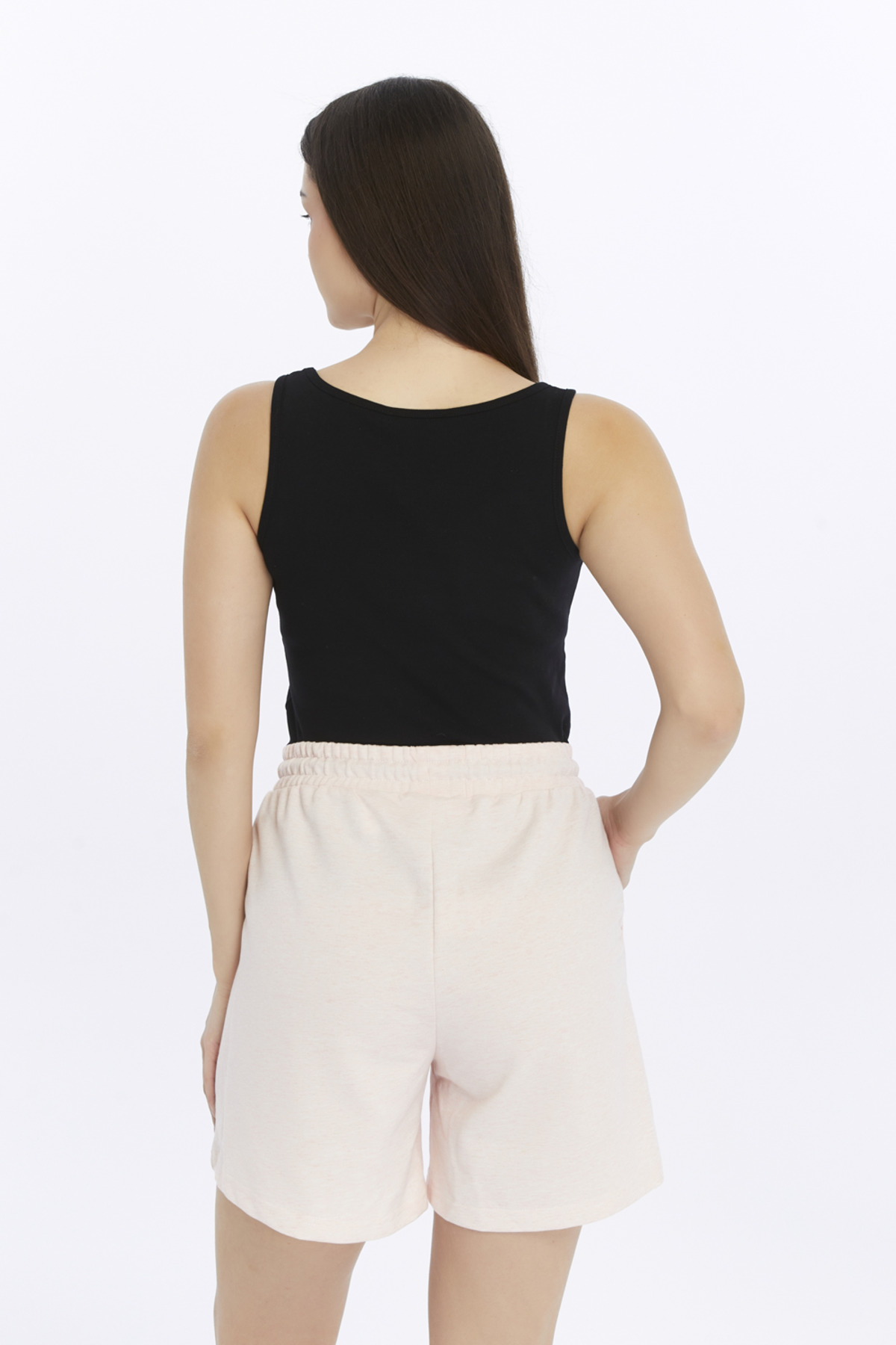 Defys Kadin Geniş Askili Tişört Şort Takim Pembe Melanj - Siyah