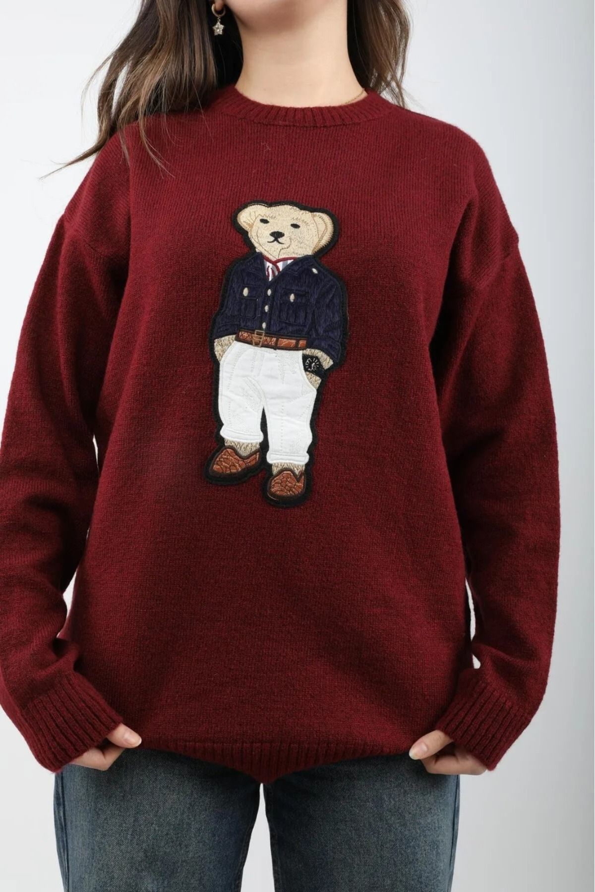 Kadın Giyim Ayıcık Detay Triko Kazak