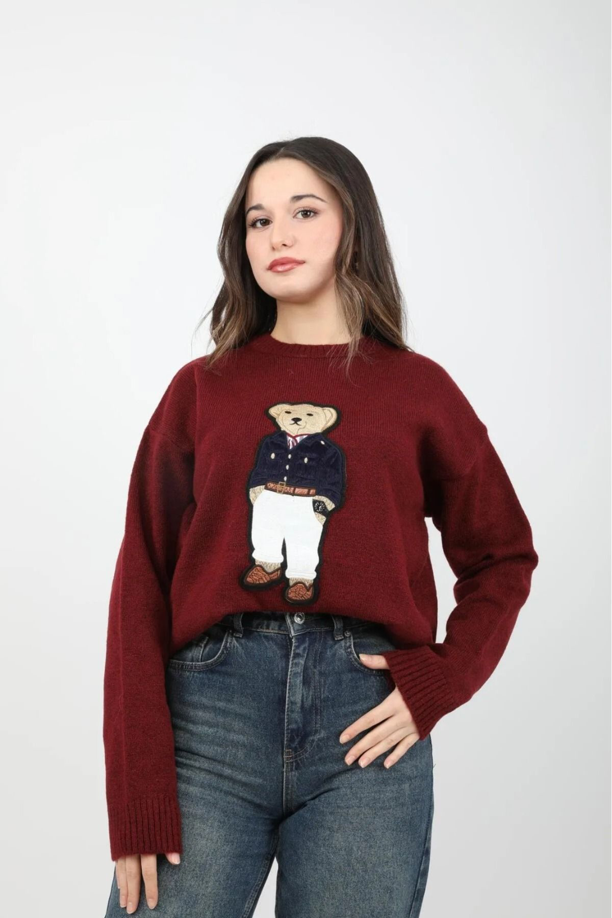 Kadın Giyim Ayıcık Detay Triko Kazak