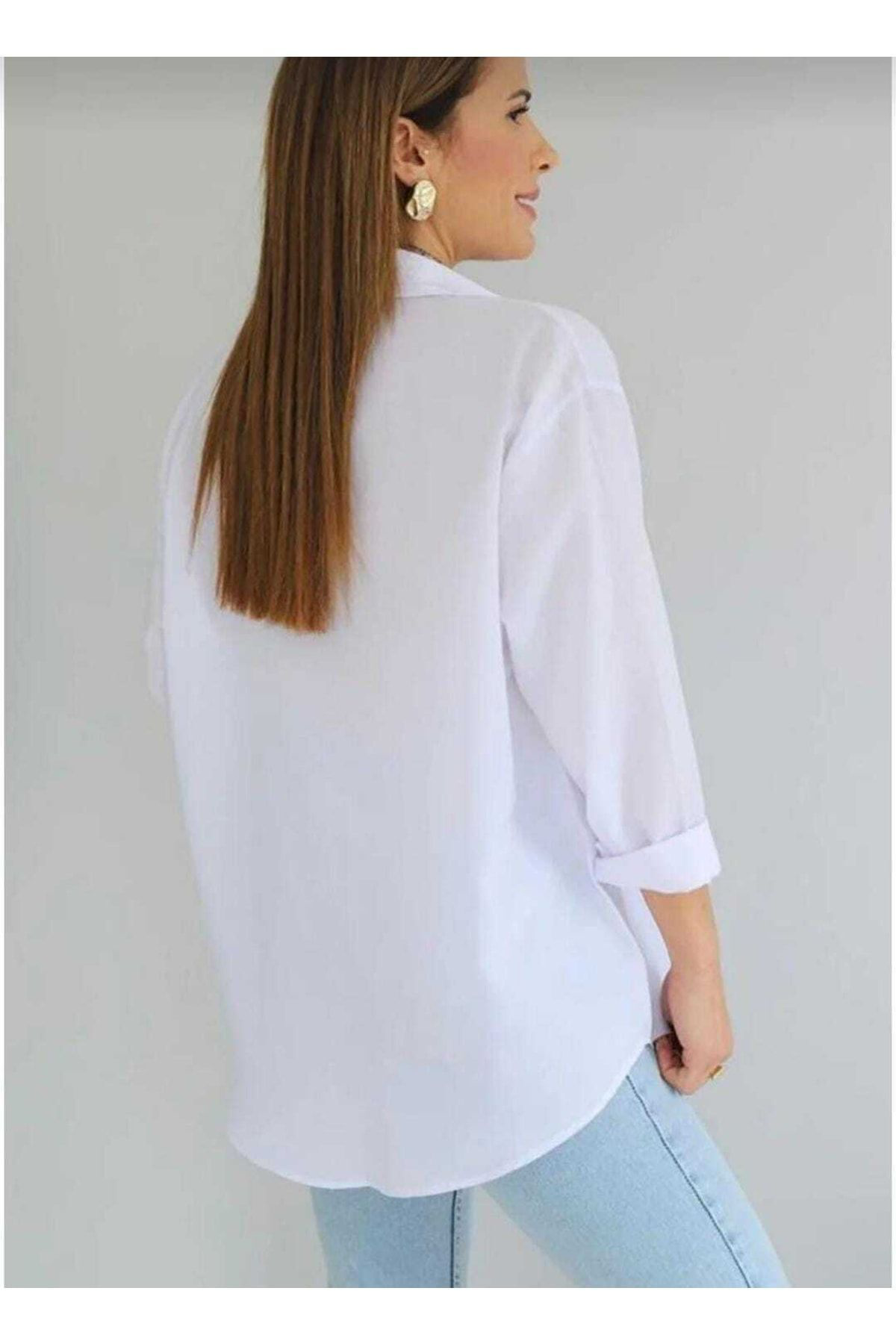 Kadın Giyim Basic Siyah Beyaz Oversize Uzun Kollu 2li Gömlek