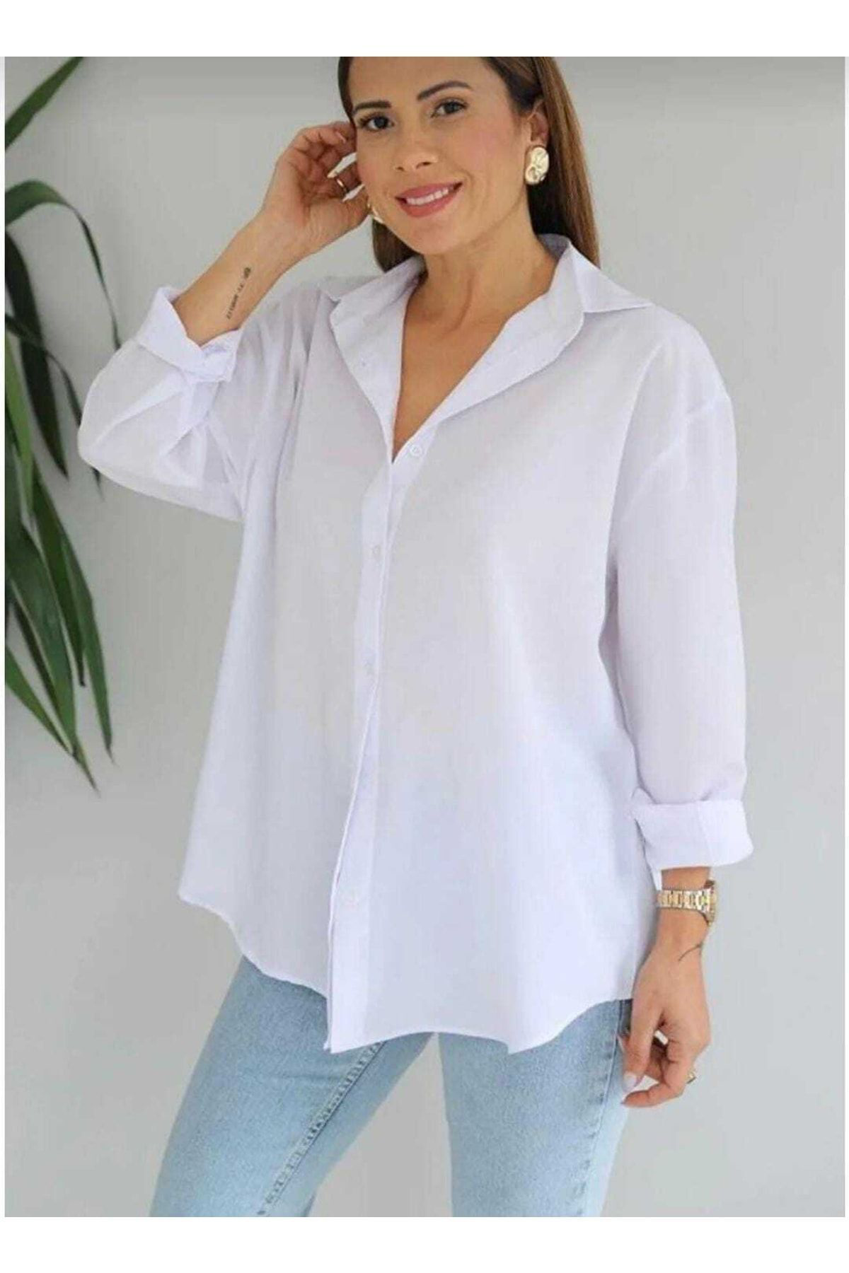 Kadın Giyim Basic Siyah Beyaz Oversize Uzun Kollu 2li Gömlek