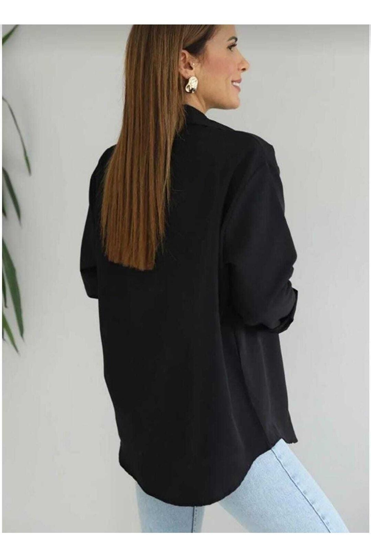 Kadın Giyim Basic Siyah Beyaz Oversize Uzun Kollu 2li Gömlek