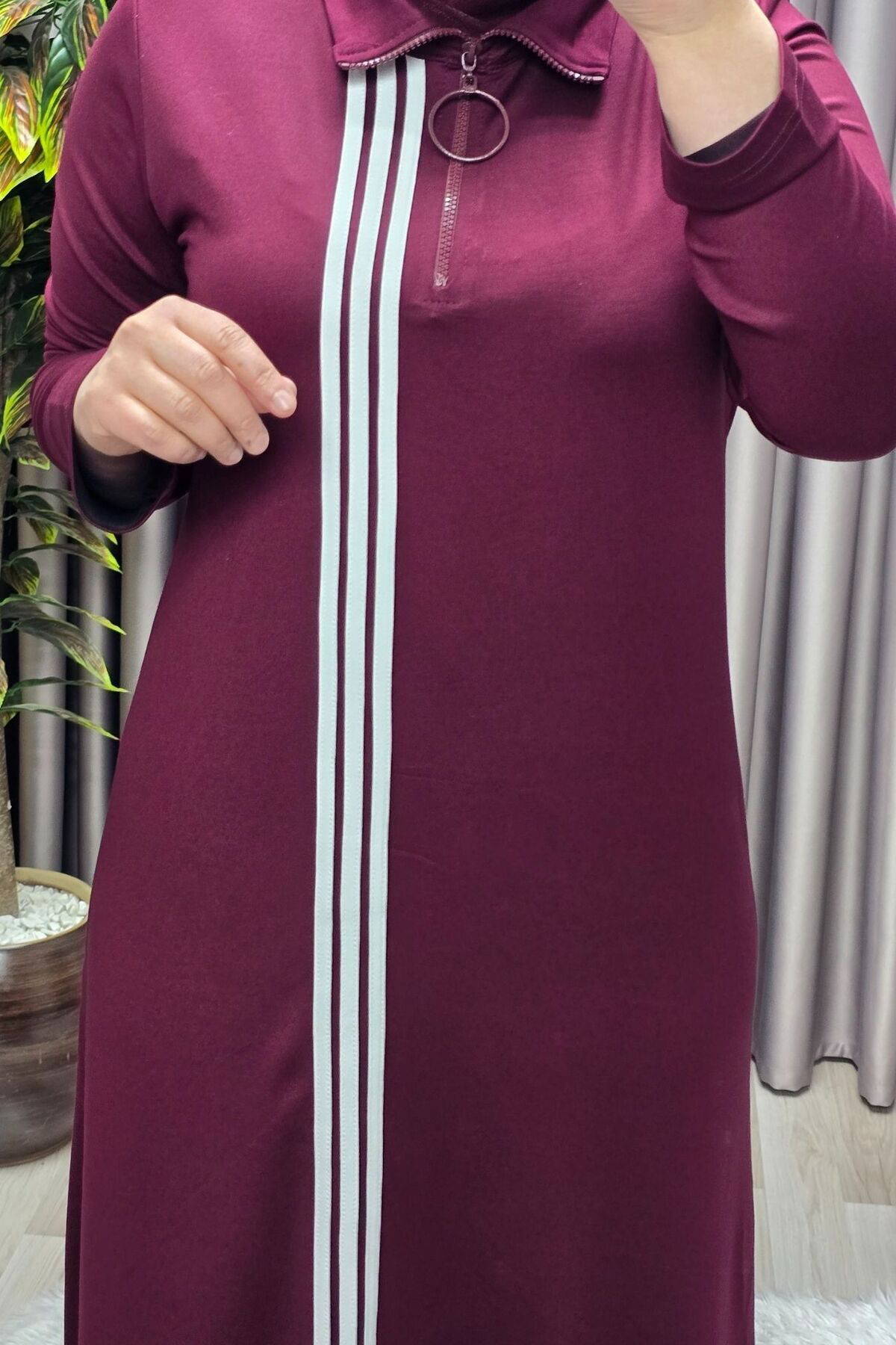 Kadın Giyim Büyük Beden Üç Şeritli Boydan Elbise