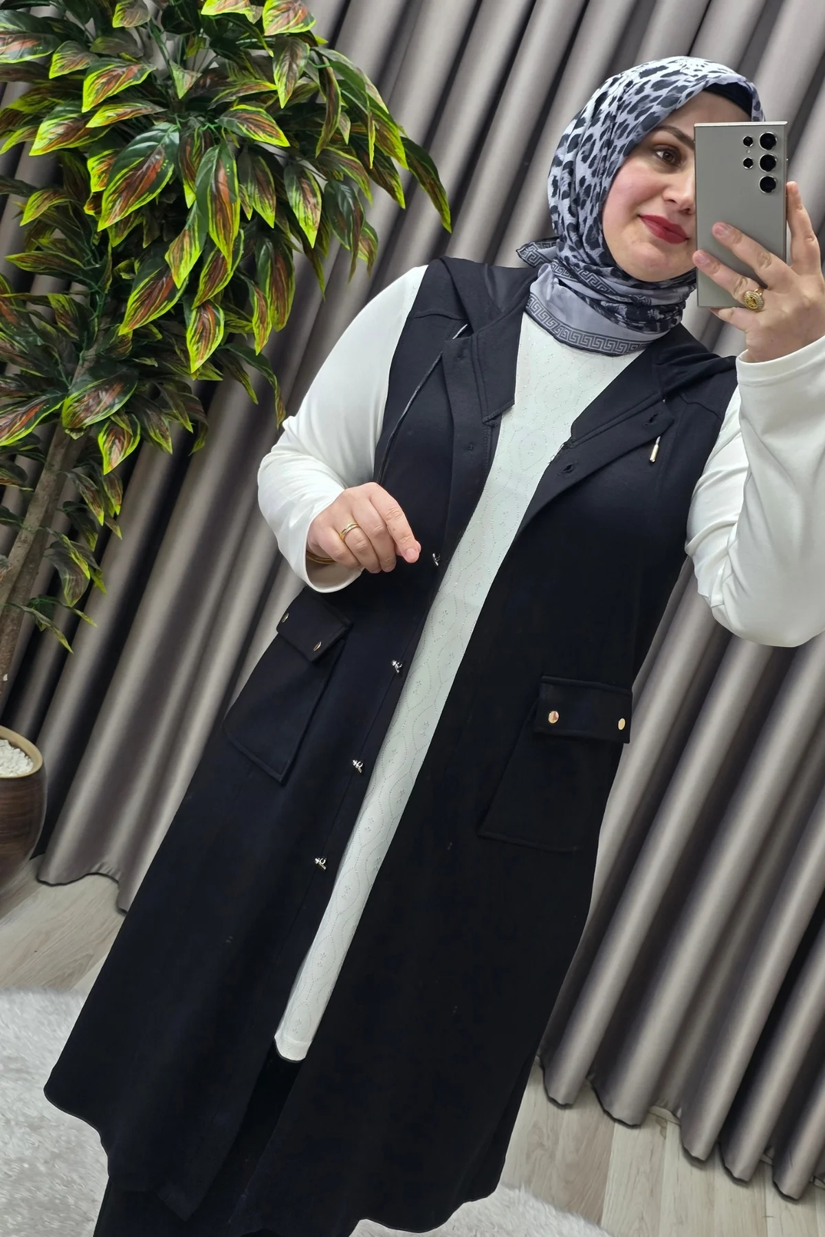 Kadın Giyim Büyük Beden Kapşonlu Yelekli Rivetli Spor Modal Üçlü 
