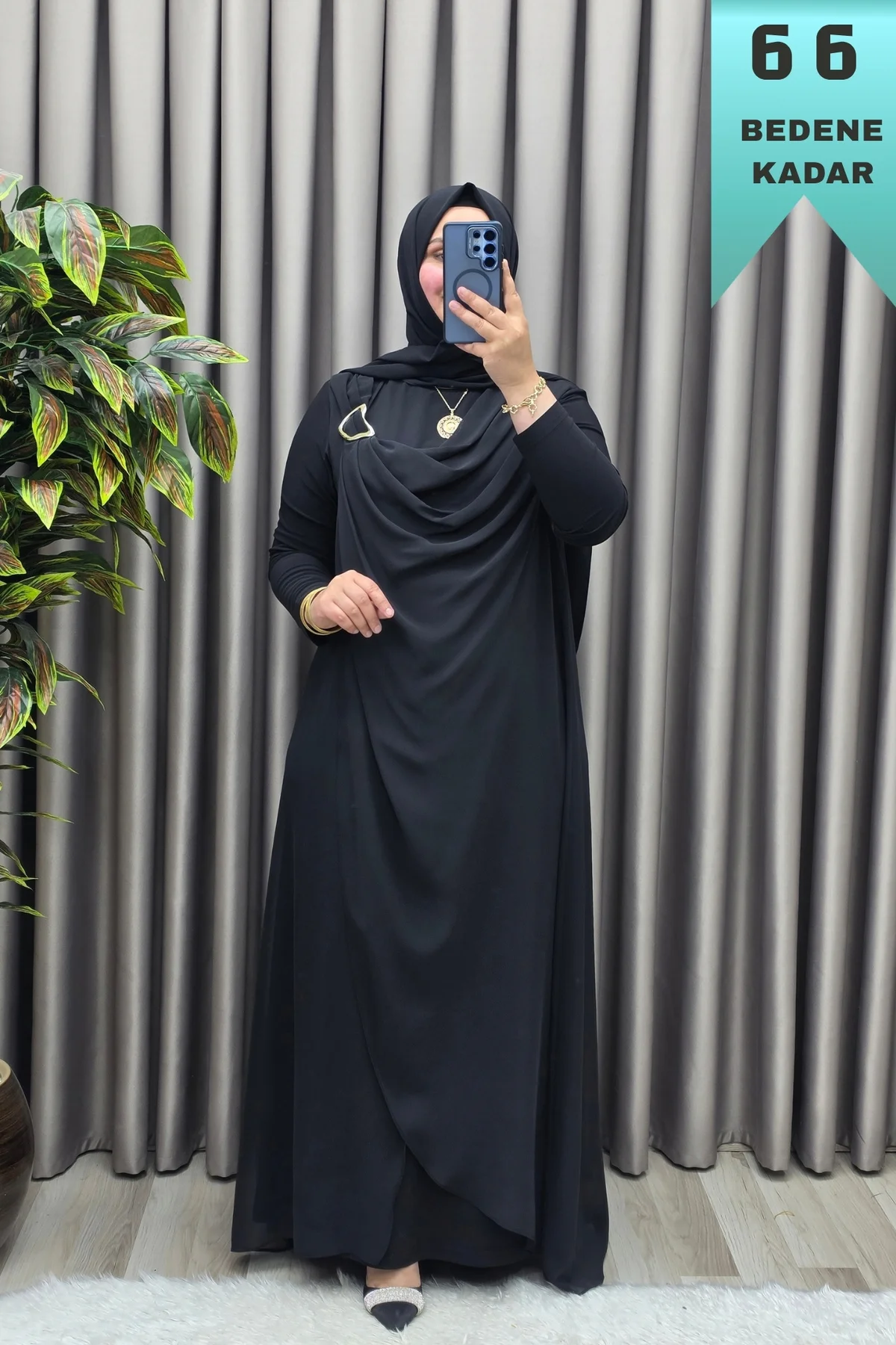 Kadın Giyim Büyük Beden Tokalı Şifon Sandy Kumaş Abaya